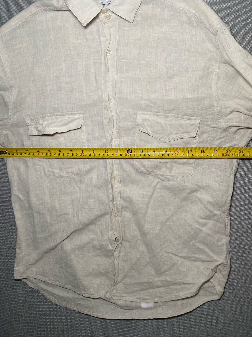 MINO LOMBARDI Mens Long Sleeve Shirt Size Small Beige Cotton Flawed - Picture 4 of 8